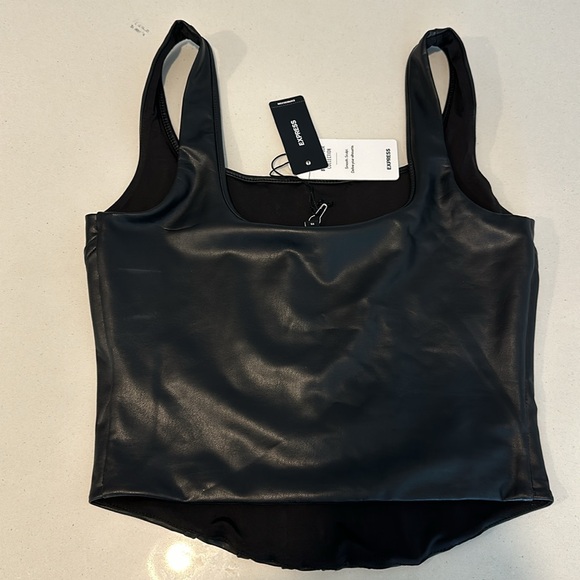 Express Body Contour Faux Leather Corset Cropped Tank - Picture 2 of 3